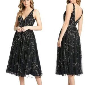 Mac Duggal Sequin Sleeveless Tea Length Midi Dress Black Size 10 NWT 5320